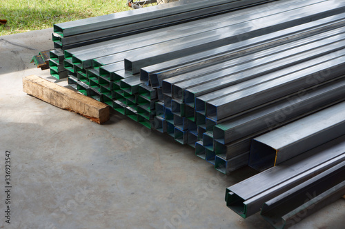 Stack    of rectangular metal pipes for    construction    supplies       