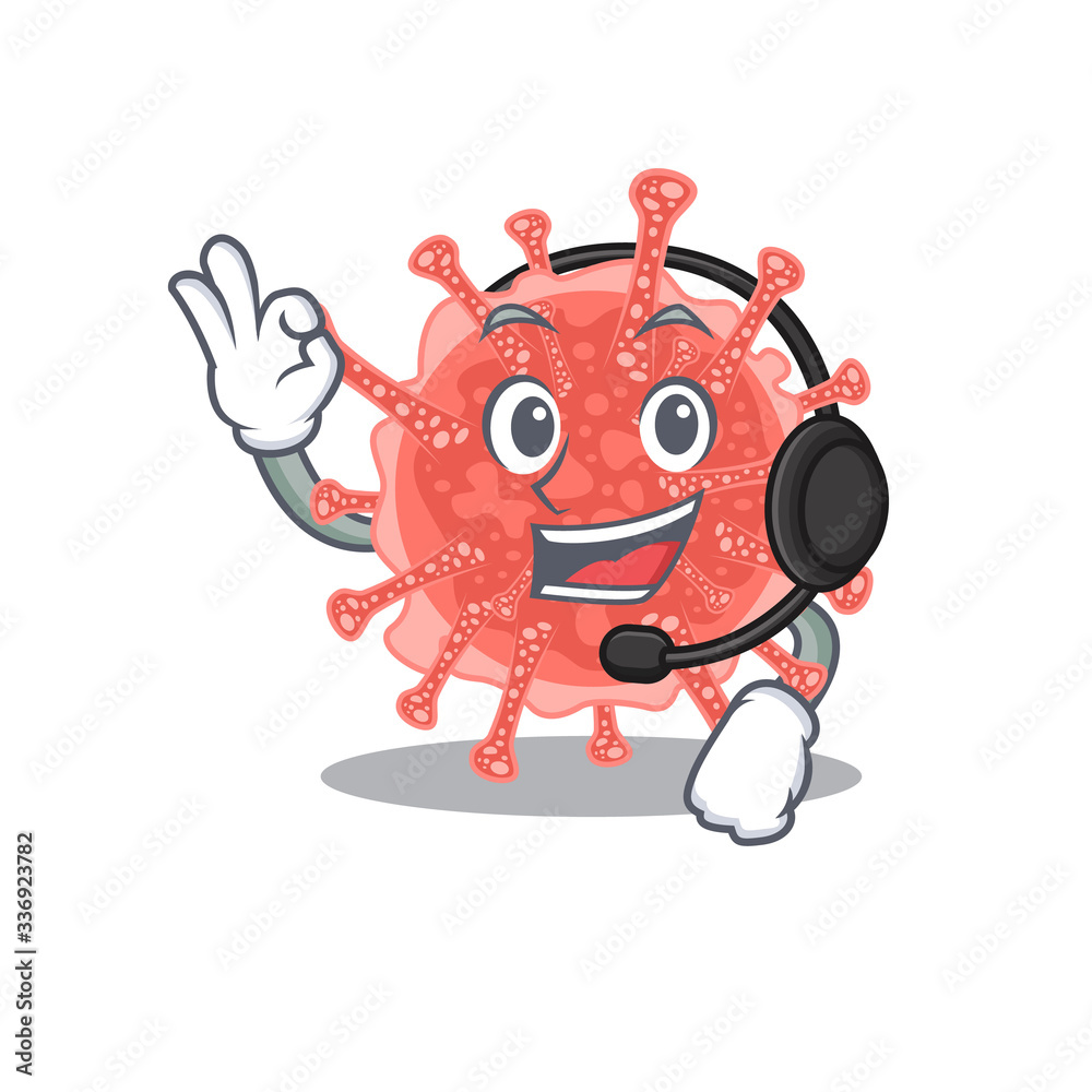 A gorgeous oncovirus mascot character concept wearing headphone