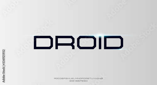 Droid, an abstract sporty technology science alphabet font. digital space typography vector illustration design	