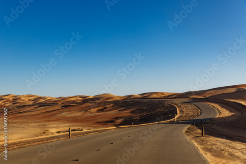 Road through the desert to the Moreeb dune in Liwa Oasis  Emirate of Abu Dhabi  UAE