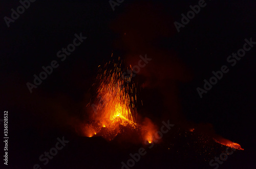 by night in the fantastic volcano Stromboli, Stromboli is considered one of the most active volcanoes in the world