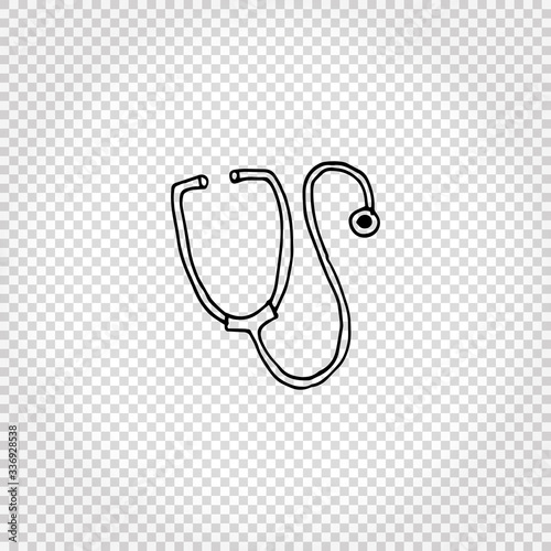 Medical doodle objects. Simple hand-drawn stethoscope. Vector illustration.