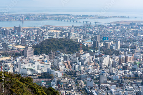 眉山公園の展望台から見る徳島市街の風景