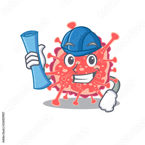 Cartoon character of polyploviricotina brainy Architect with blue prints and blue helmet