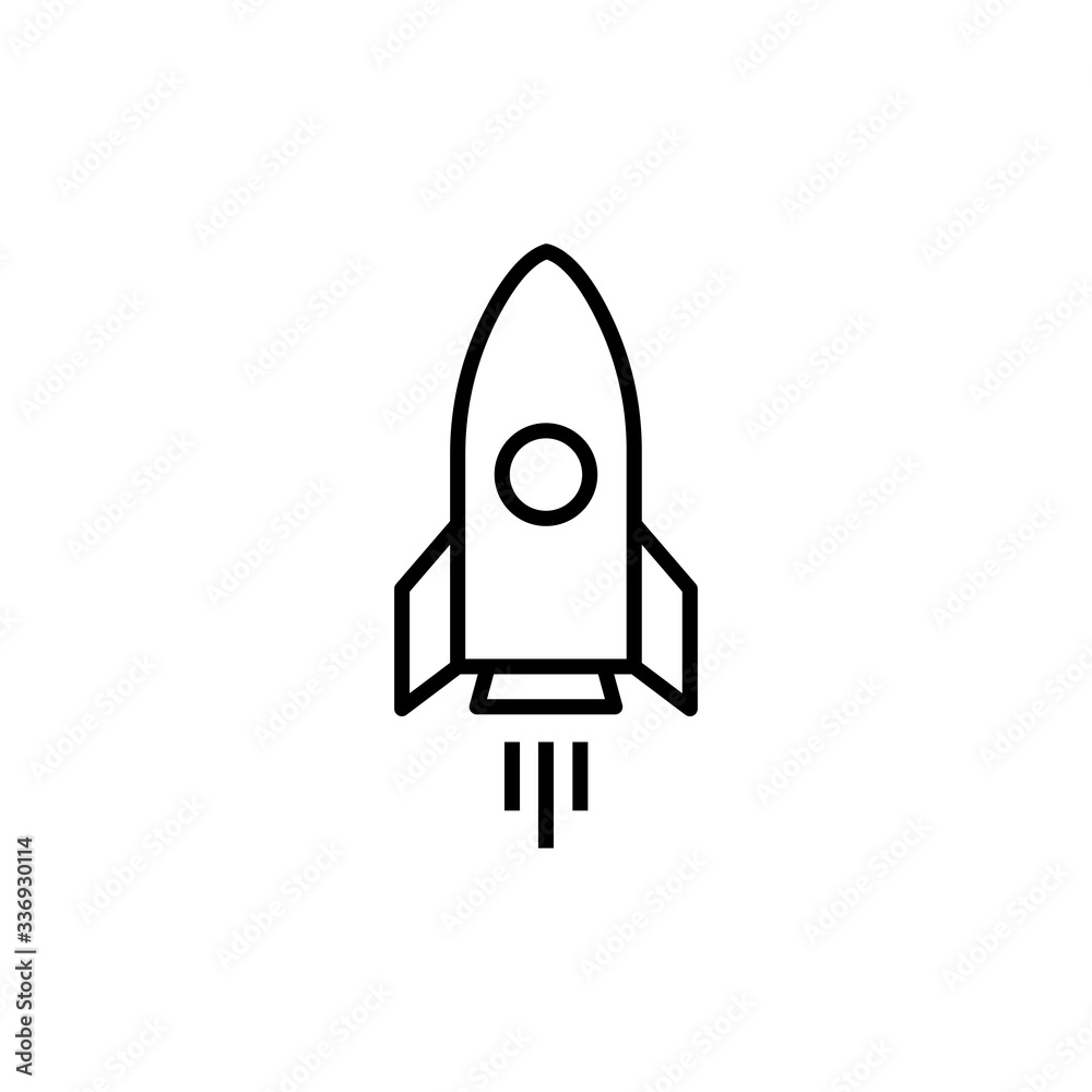 Outline rocket ship with fire. Vector illustration with flying rocket. Space travel. Project start up sign. Creative idea symbol. Black and white. Outline rocket ship with fire. Vector illustration with flying rocket. Space travel. Project start up sign. Creative idea symbol. Black and white.