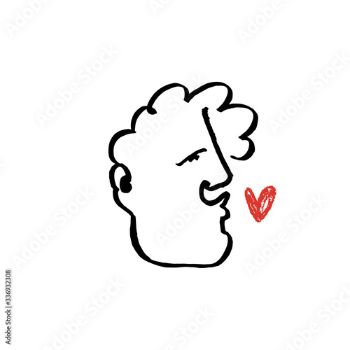 Modern abstract line face portrait, linear brush art. Picasso inspired style. Lineart human symbol, contemporary cubism sketch, ink painting. Abstract t-shirt print. Vector illustration