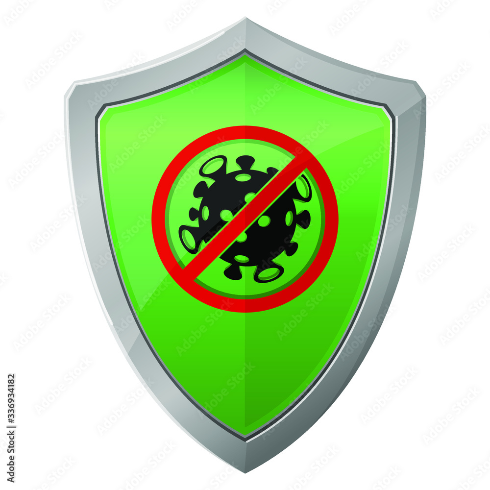 Security shield for virus protection. Coronavirus, 2019-nCoV safety concep. Shield and virus cells. Security shield for virus protection. Coronavirus, 2019-nCoV safety concep. Shield and virus cells.