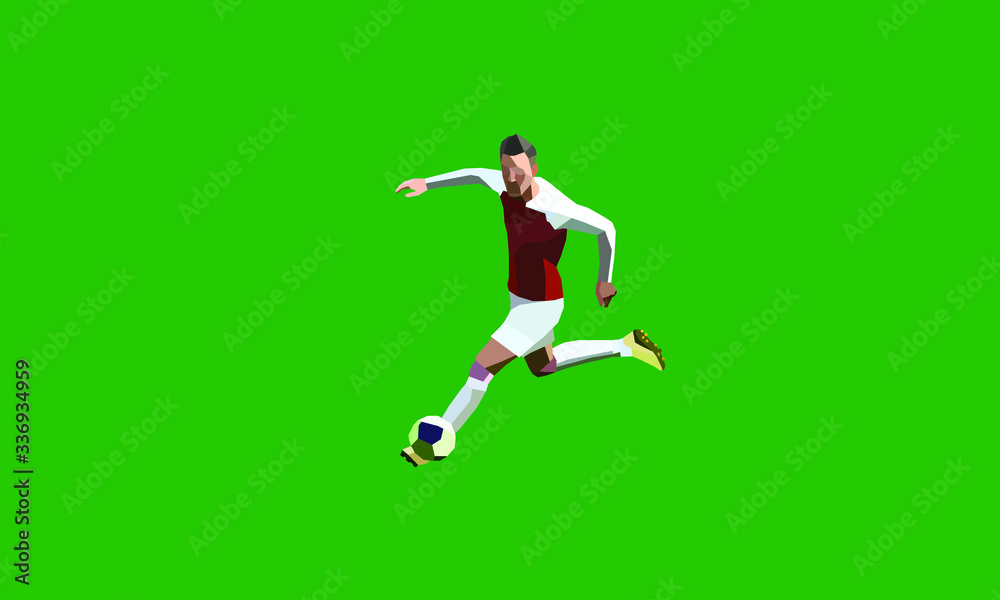 Soccer player dribbling ball vector. European football player abstract. low poly (polygonal) cencept