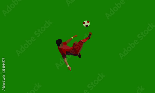 Soccer player overhead kick ball vector. European football player abstract. low poly (polygonal) cencept