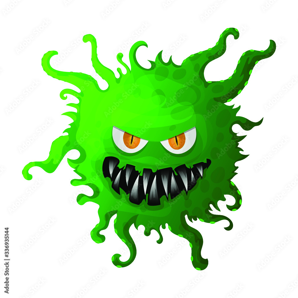 Fototapeta premium Green angry smiley coronavirus. Wuhan virus 2019-nCoV