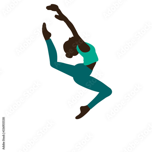 vector, isolated, silhouette in colored clothes gymnast beautifully jumping