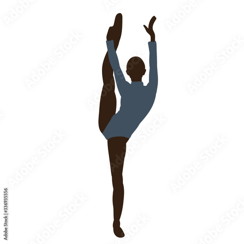 vector, isolated, silhouette in colored clothes girl gymnast, acrobatics, stretching