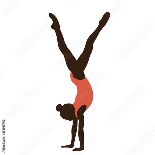 vector, isolated, silhouette in colored clothes little girl gymnast