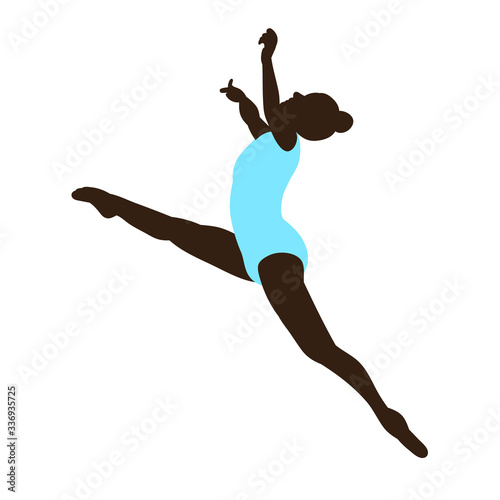 isolated, silhouette in colored clothes gymnast jumping