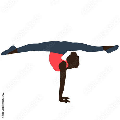 silhouette in colored clothes gymnast girl stretching