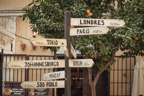 World Capital Cities Wooden Signpost.