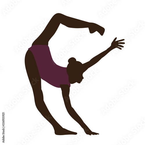 vector, isolated, silhouette in colored clothes gymnast girl stretching