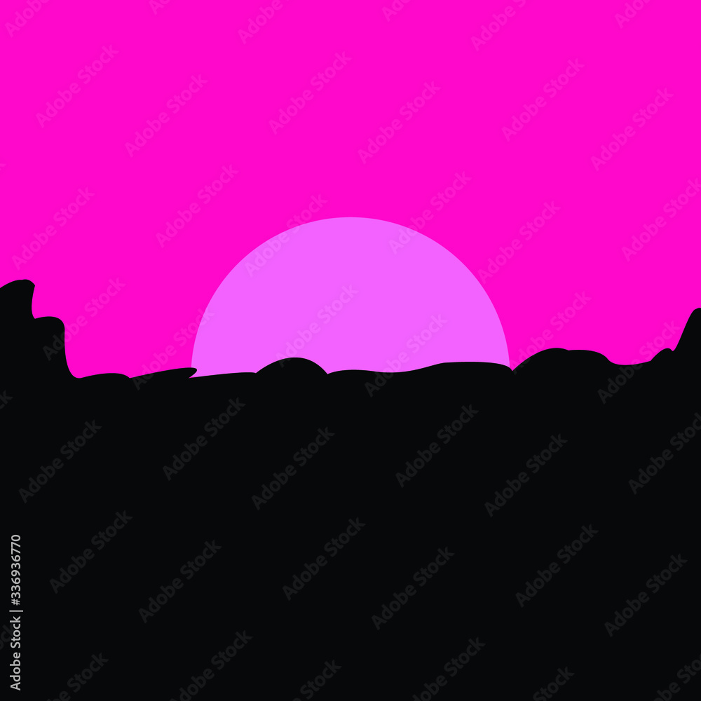 sunset over the mountains, pink sky vector stock illustration