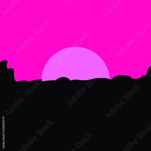 sunset over the mountains, pink sky vector stock illustration
