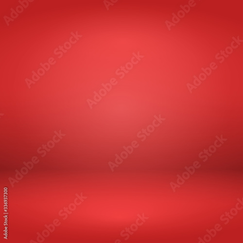 Vector of red empty studio room background, template mock up for display of content or product.