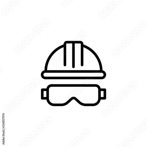 Construction helmet and glasses icon. Safety sign. Construction symbol for your web site design, logo, app, UI. Vector illustration, EPS10.