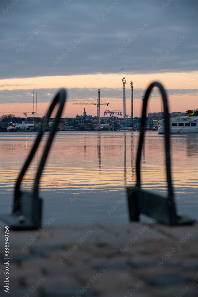 pier at sunrise, stockholm city