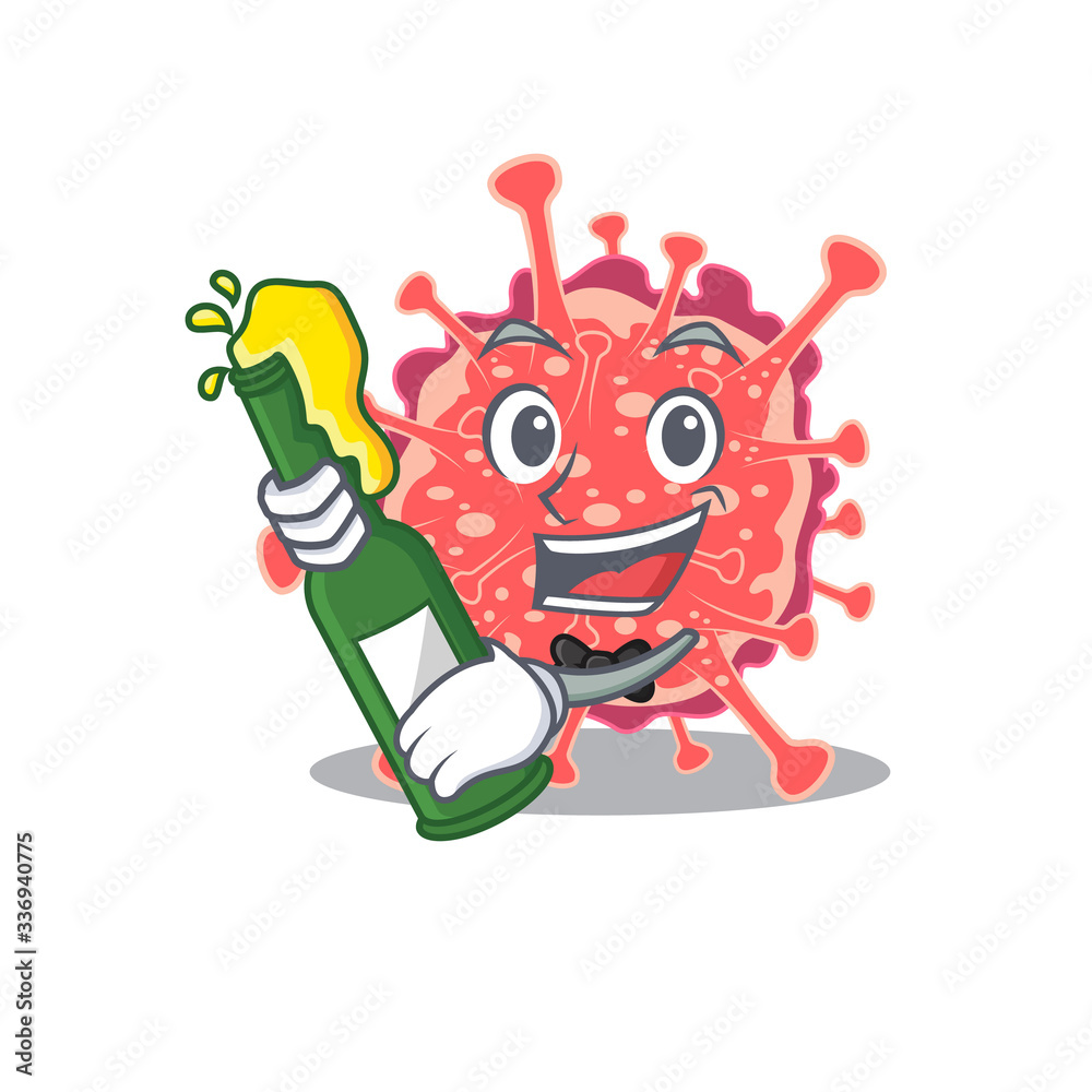Mascot character design of polyploviricotina say cheers with bottle of beer Mascot character design of polyploviricotina say cheers with bottle of beer