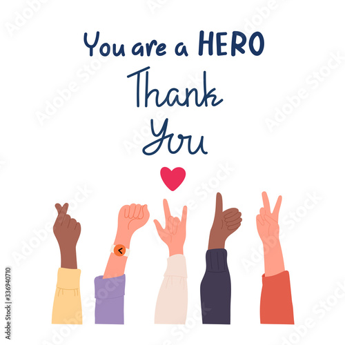 Thank you doctor, Nurses, Medical Personnel Team and all healthcare heroes for fighting the coronavirus. You can use this design for sticker, t-shirt, website and  print. Vector illustration