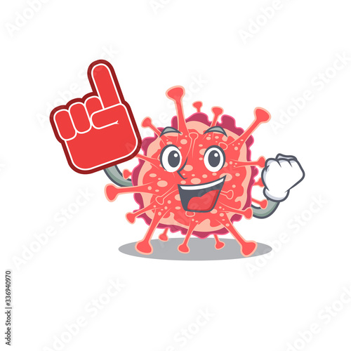Polyploviricotina presented in cartoon character design with Foam finger © kongvector