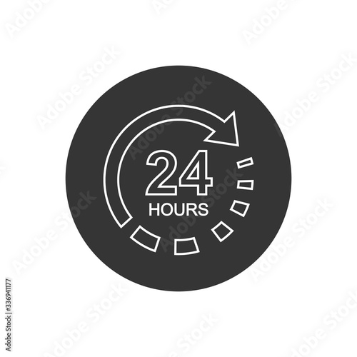 24 hours clock sign line icon in flat style. Twenty four hour open vector illustration on white isolated background. Timetable business