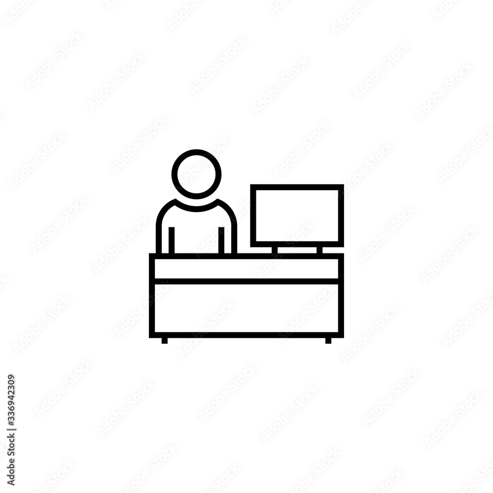 Reception icon, vector sign. Office Worker Icon Person on Help Desk Service and Working in Glyph Pictogram illustration Reception icon, vector sign. Office Worker Icon Person on Help Desk Service and Working in Glyph Pictogram illustration