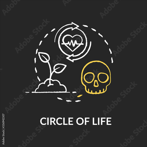 Circle of life chalk RGB color concept icon. Natural lifecycle, biological process. Plant growing and dying idea. Vector isolated chalkboard illustration on black background