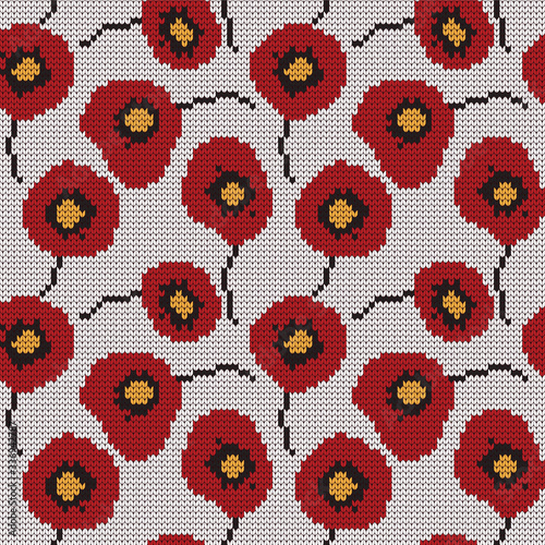 Knitted seamless decorative pattern poppies