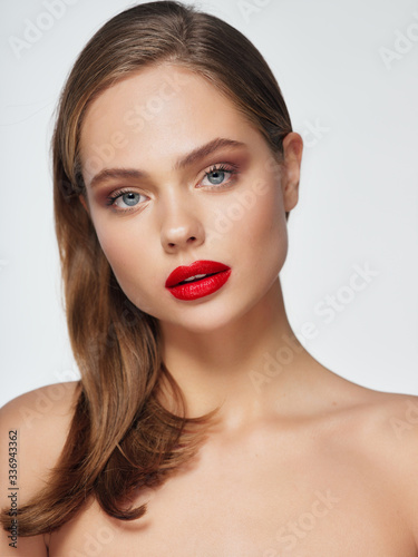 Beautiful glamor woman naked shoulders makeup model