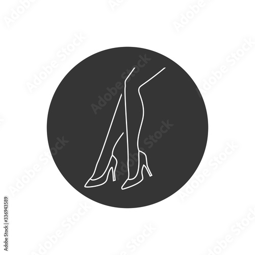 Monochrome vector illustration of a women's legs with shoe line icon, isolated on a white