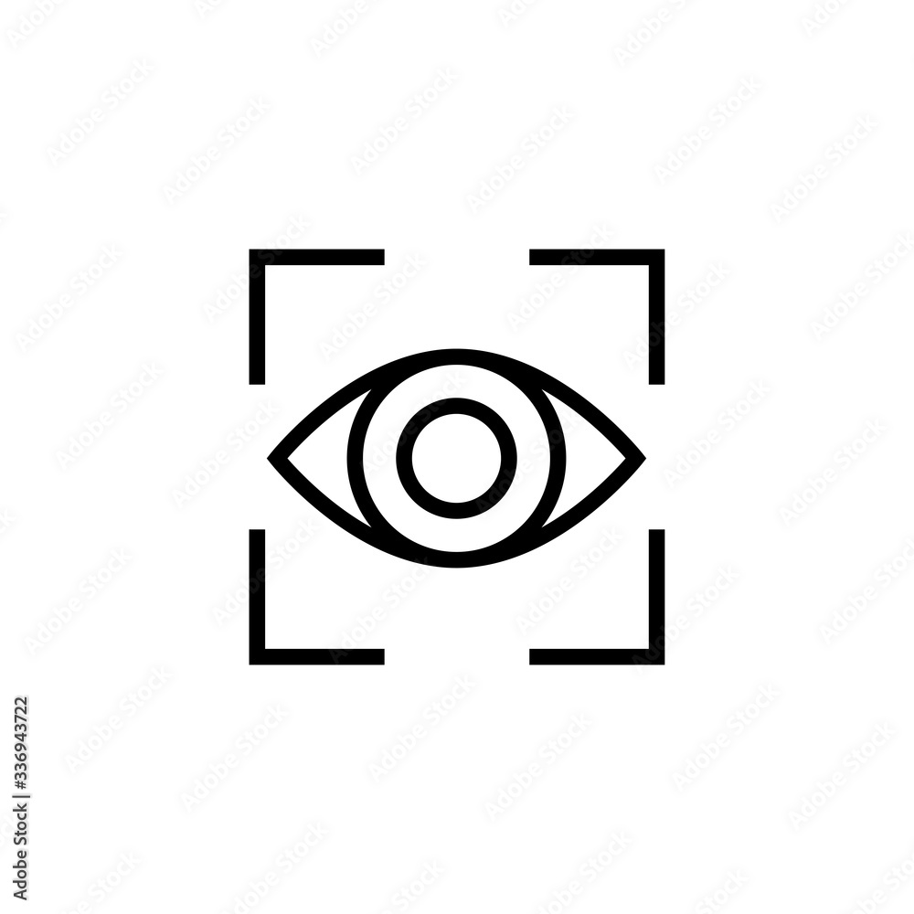 Eye scan icon. Vision icon. Security check sign. Search by eyes icon. Element of crime and punishment symbol for mobile concept and web apps. Eye scan icon. Vision icon. Security check sign. Search by eyes icon. Element of crime and punishment symbol for mobile concept and web apps.