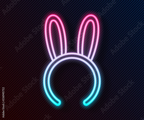 Glowing neon line Mask with long bunny ears icon isolated on black background. Fetish accessory. Sex toy for adult. Vector Illustration