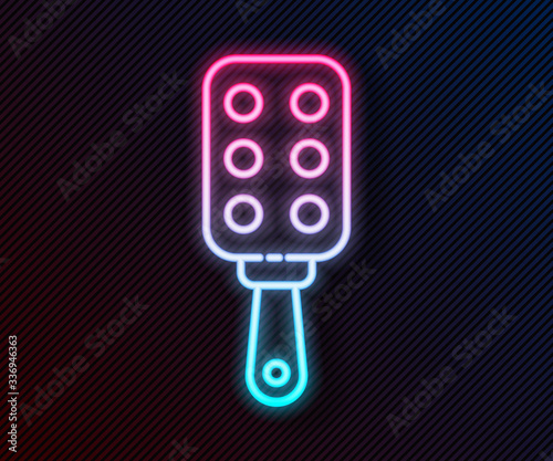 Glowing neon line Spanking paddle icon isolated on black background. Fetish accessory. Sex toy for adult. Vector Illustration