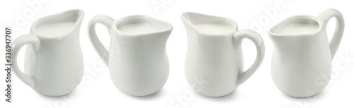 Set of ceramic milk jars or creamers isolated on white background. Package design element with clipping path