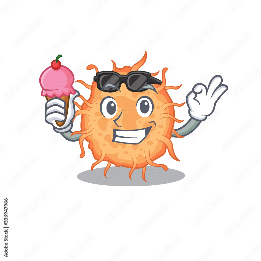 Cartoon design concept of bacteria endospore having an ice cream