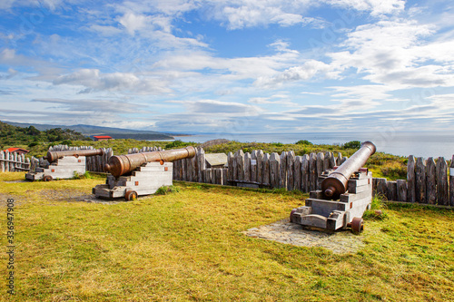 Punta Arenas,, Chile, Bulnes Fort. Guns.
 The Fort was founded in 1843. There are reconstructions of log cabins where settlers lived, chapels, gunpowder cellars, prisons, and stables. It offers an exc photo