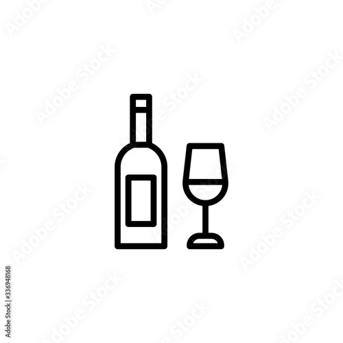Wine icon. Glass And Bottle Of Wine vector icon. Alcohol sign. Grape symbol.  Vector illustration. 