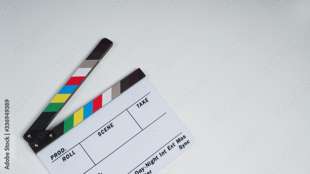 Clapperboard or movie slate on white background.it use in video production and film industry . Clapperboard or movie slate on white background.it use in video production and film industry .