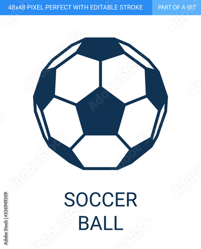 Soccer Ball Icon in Flat Outline Style.