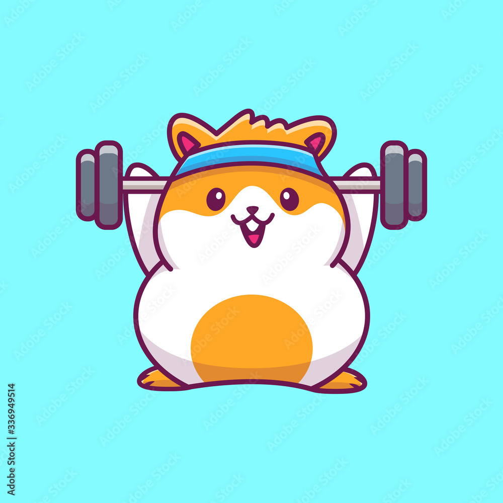 Cute Hamster Gym Fitness Vector Icon Illustration. Hamster Mascot Cartoon  Character. Animal Icon Concept White Isolated. Flat Cartoon Style Suitable  for Web Landing Page, Banner, Flyer, Sticker, Card Stock Vector | Adobe