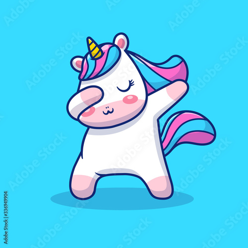Cute Unicorn Dabbing Vector Icon Illustration. Unicorn Mascot Cartoon Character. Animal Icon Concept White Isolated. Flat Cartoon Style Suitable for Web Landing Page, Banner, Flyer, Sticker, Card