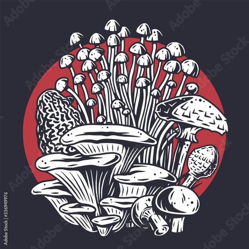 Autumn forest mushroom picking, vegan menu set