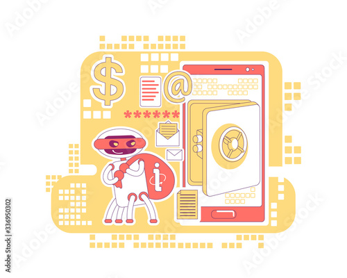 Scraper bot thin line concept vector illustration. Stealing bank account data and personal information. Bad robot 2D cartoon character for web design. Malicious malware, cybercrime creative idea