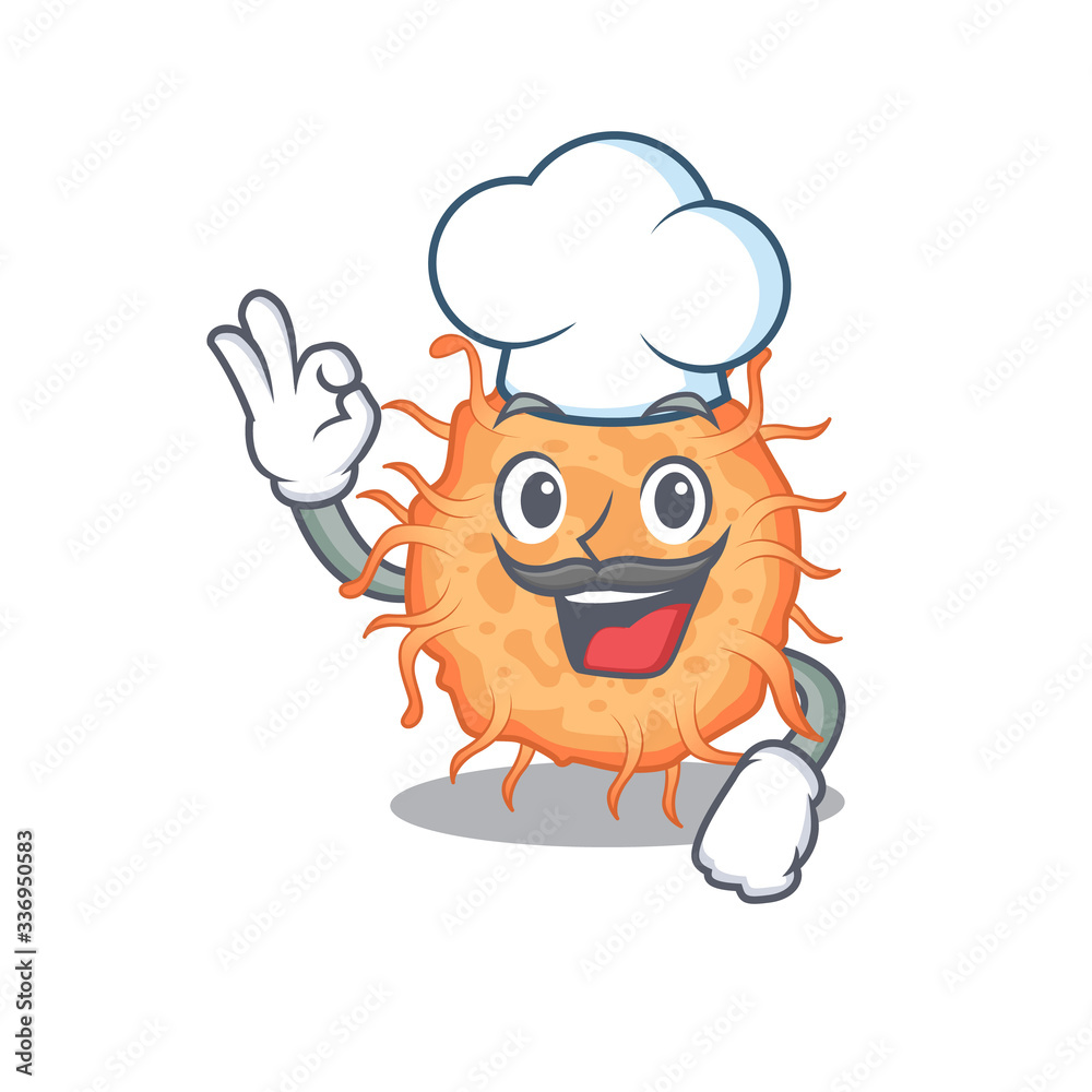 Bacteria endospore chef cartoon design style wearing white hat Bacteria endospore chef cartoon design style wearing white hat