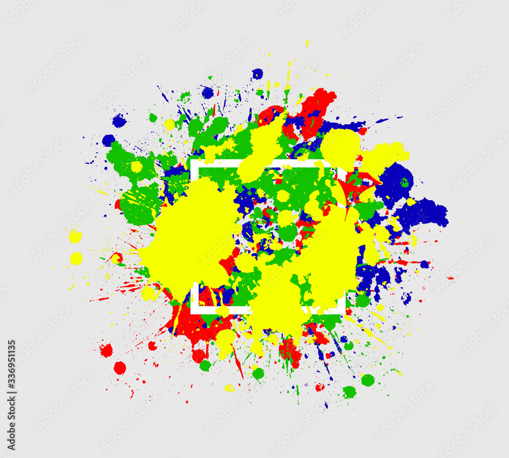 concept set logo brush stroke paint watercolor splash splatter and square frame and ink make up green yellow blue red color for design logo and sale banner or design texture background. clipping path